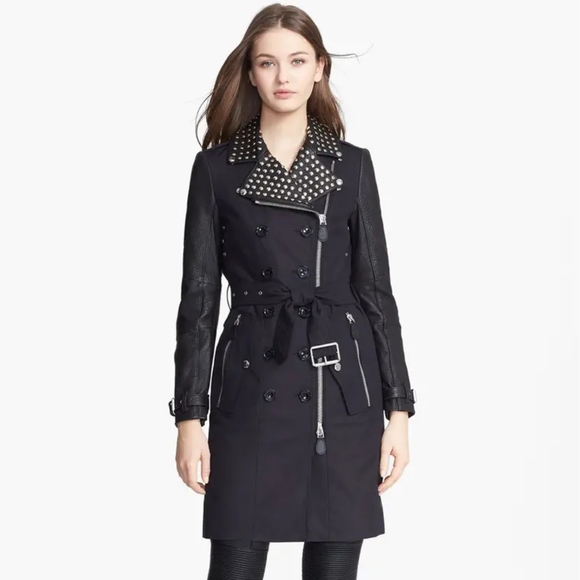 Burberry Jackets & Blazers - Burberry Brit Leather Sleeve Studded Trench Coat